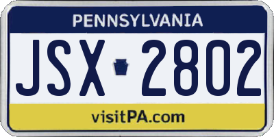 PA license plate JSX2802