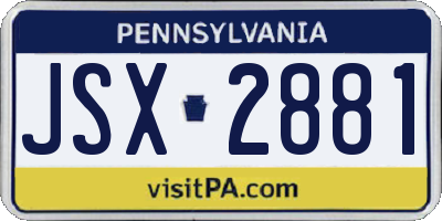 PA license plate JSX2881