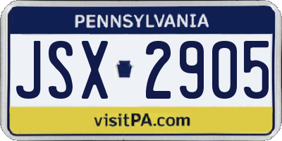 PA license plate JSX2905