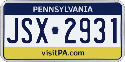 PA license plate JSX2931