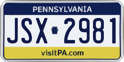 PA license plate JSX2981