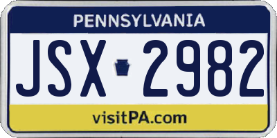 PA license plate JSX2982