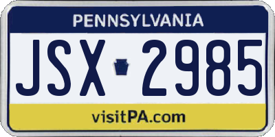 PA license plate JSX2985