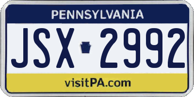 PA license plate JSX2992