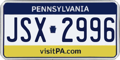 PA license plate JSX2996