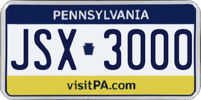 PA license plate JSX3000