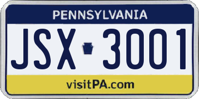 PA license plate JSX3001
