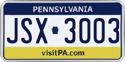 PA license plate JSX3003
