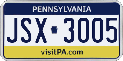 PA license plate JSX3005