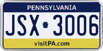 PA license plate JSX3006