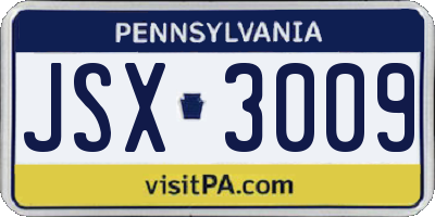 PA license plate JSX3009
