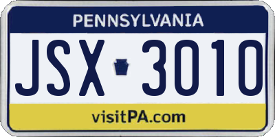 PA license plate JSX3010