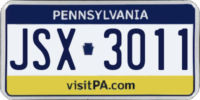PA license plate JSX3011