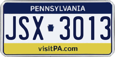 PA license plate JSX3013