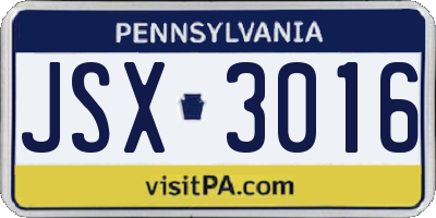 PA license plate JSX3016