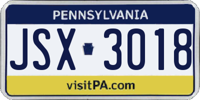 PA license plate JSX3018