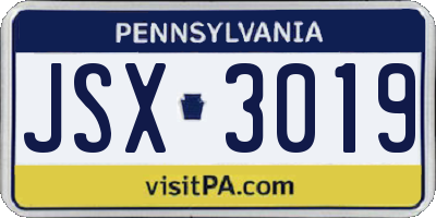 PA license plate JSX3019