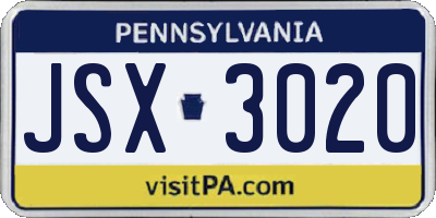 PA license plate JSX3020