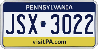 PA license plate JSX3022