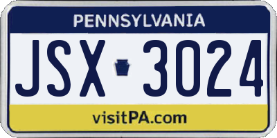 PA license plate JSX3024