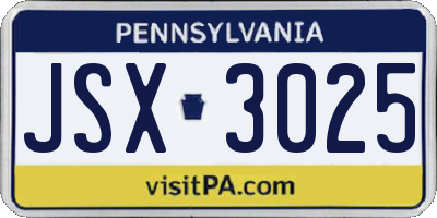 PA license plate JSX3025