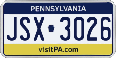 PA license plate JSX3026