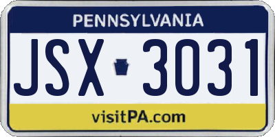 PA license plate JSX3031