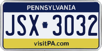 PA license plate JSX3032