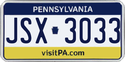 PA license plate JSX3033