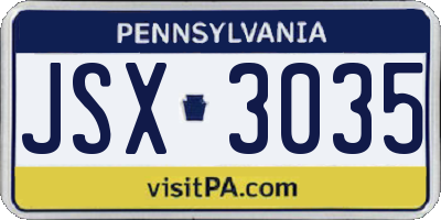 PA license plate JSX3035