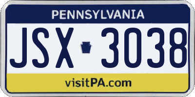 PA license plate JSX3038