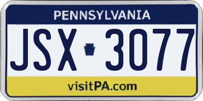 PA license plate JSX3077