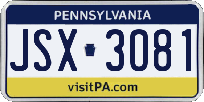 PA license plate JSX3081