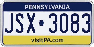 PA license plate JSX3083