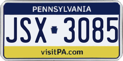 PA license plate JSX3085