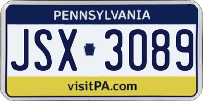 PA license plate JSX3089