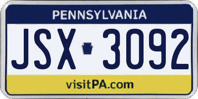 PA license plate JSX3092