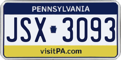 PA license plate JSX3093