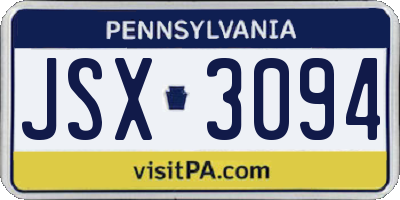 PA license plate JSX3094