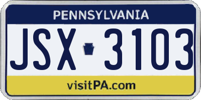 PA license plate JSX3103