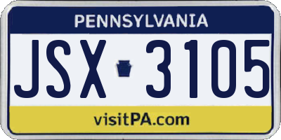 PA license plate JSX3105