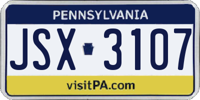 PA license plate JSX3107