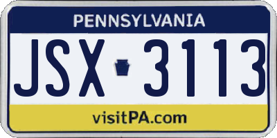 PA license plate JSX3113