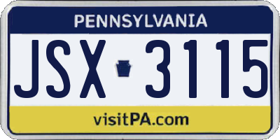 PA license plate JSX3115