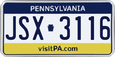 PA license plate JSX3116
