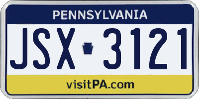 PA license plate JSX3121