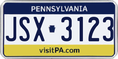 PA license plate JSX3123