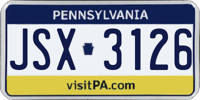 PA license plate JSX3126