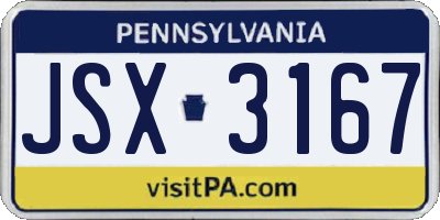 PA license plate JSX3167