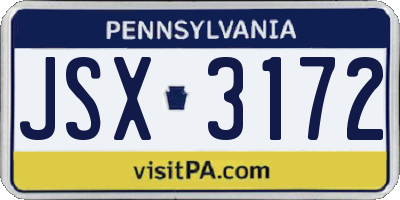 PA license plate JSX3172